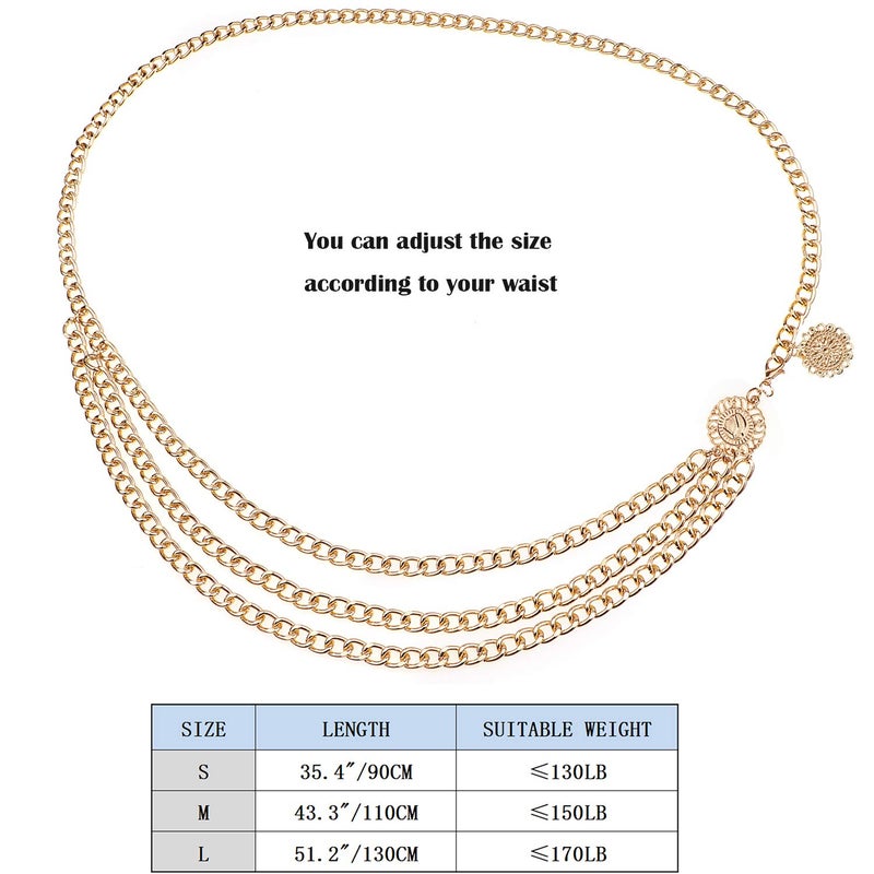 Suyi Gold Chain Belts for Women Waist Chain Belt Multilayer Body Belly Chain Plus Size 130CM Gold - Image 5